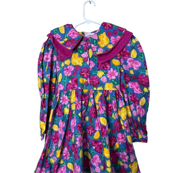 Vintage Plum Pudding Ltd. Pink & blue floral long sleeve dress Size 7 - Picture 2 of 10